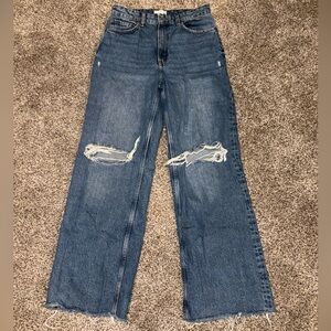 H&M Distressed Wide-Leg Blue Jeans